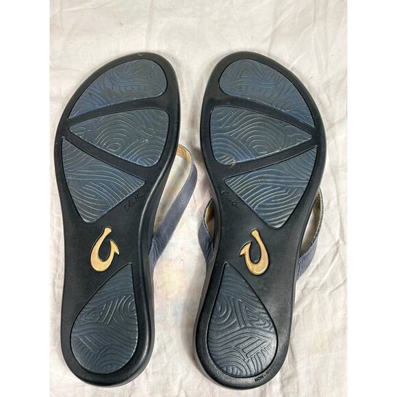 Olukai Womens Ho’opio 20290-54DE Leather Flip Flops Sandals Navy Trench Blue 11 - Picture 5 of 7